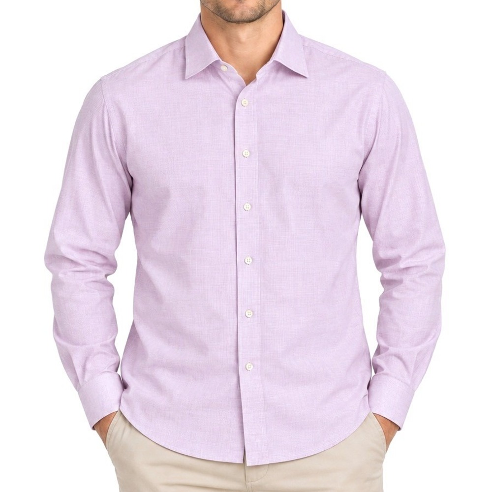 Eton Dress Shirt Men 17 43 Purple Micro Check Contemporary Fit Twill Luxury